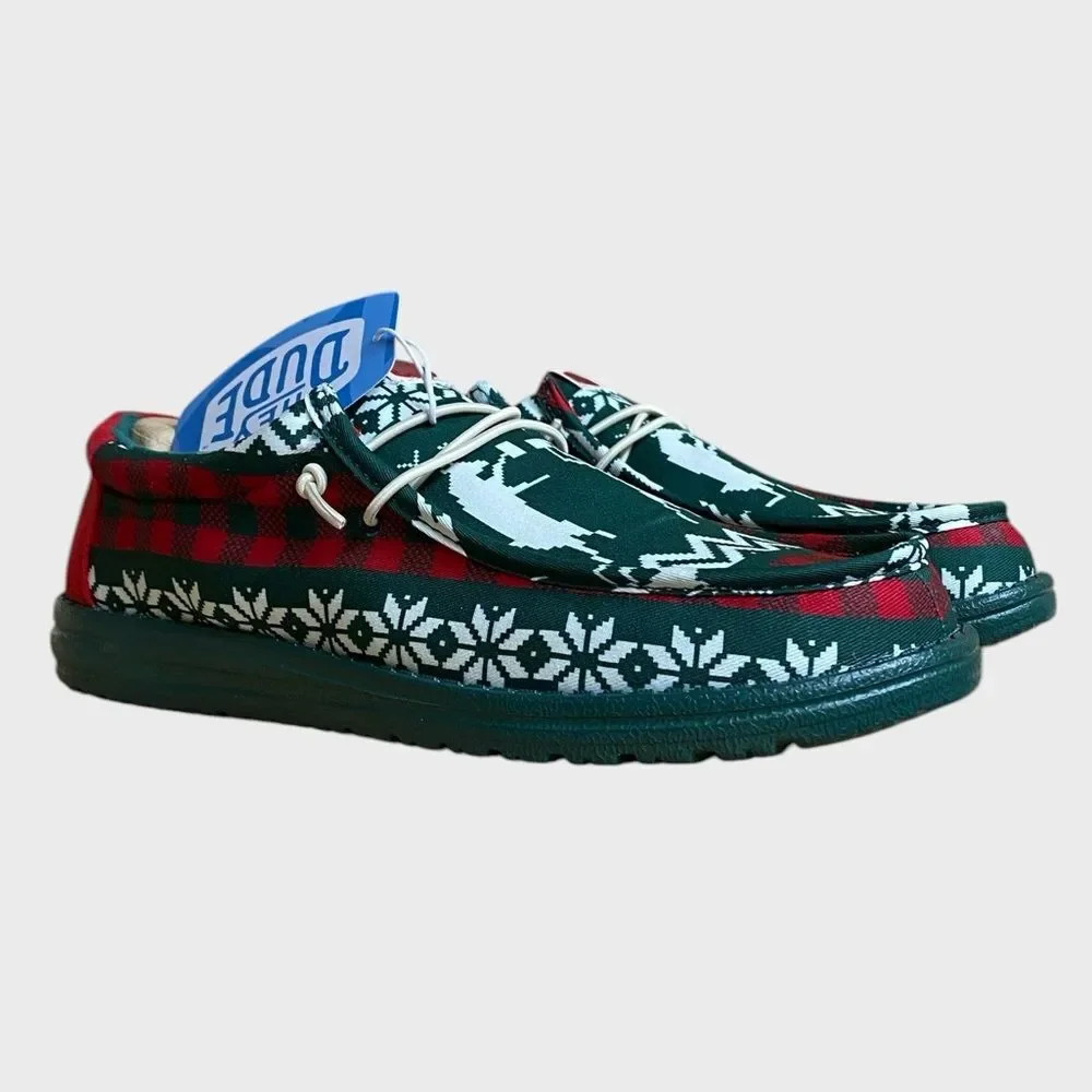 NWB Hey Dude Men's Wally Holiday Cheers Slip-On Shoes 9 Green/Multi Comfy Preppy